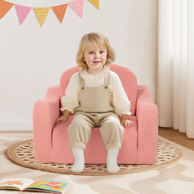 Comfy Toddler Chair & Kids, 2-in-1 Soft Couch Fold Out for Kids, Toddler Chairs Comfy 1-3 Years Old, Convertible Plush Sofa to Lounger for Girls and Boys, Pink