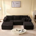 107" Boneless Couch with Deep Seat, Modular Sectional Sofa, Cloud Sectional Couch for Living Room, No Assembly Required, Corduroy, U-Shape 3 Seater Left, Black