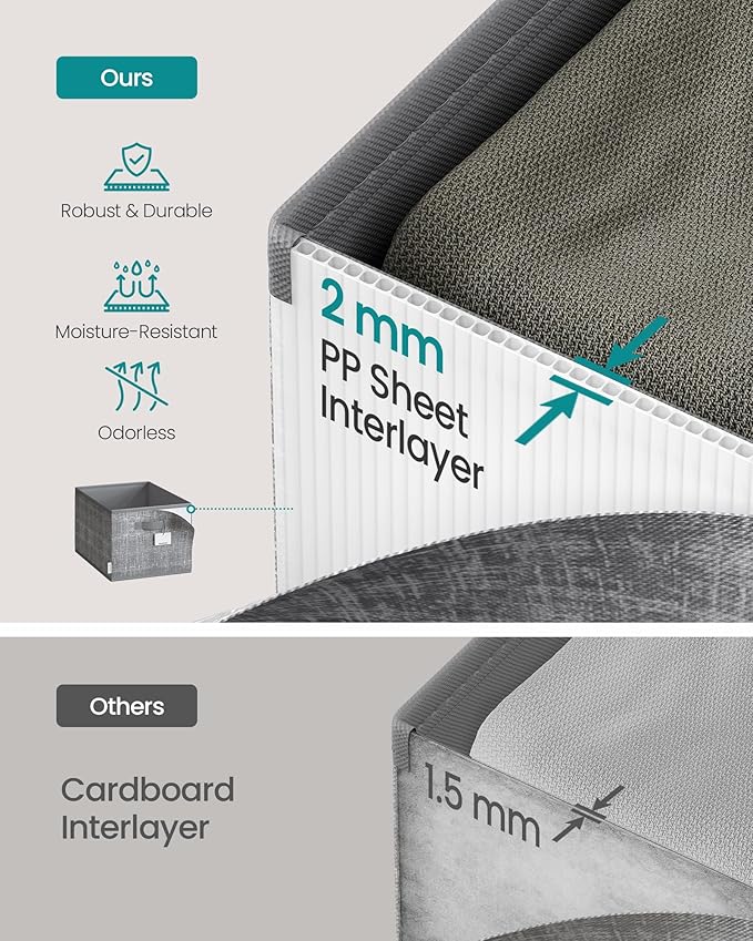 SONGMICS Storage Cubes, 19.7 x 11.8 x 11.8 Inches Non-Woven Fabric Bins with Double Handles, Set of 3, Closet Organizers for Shelves, Foldable, for Clothes, Cattail Gray UROB450G01