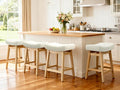 Counter Height Bar Stools Set of 4 for Kitchen Island Modern Barstools with Upholstered Faux Leather Backless Seat and Solid Wood Legs, 24 inch Farmhouse Bar Chairs, White