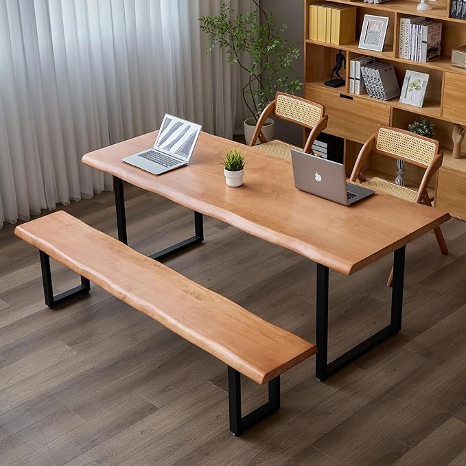 Stylish Solid Wood Office Desk with Sturdy Metal Base - Durable Multi-Size Executive Computer & Dining Table - Perfect for Home Office & Work Environments (Brown, 47in)