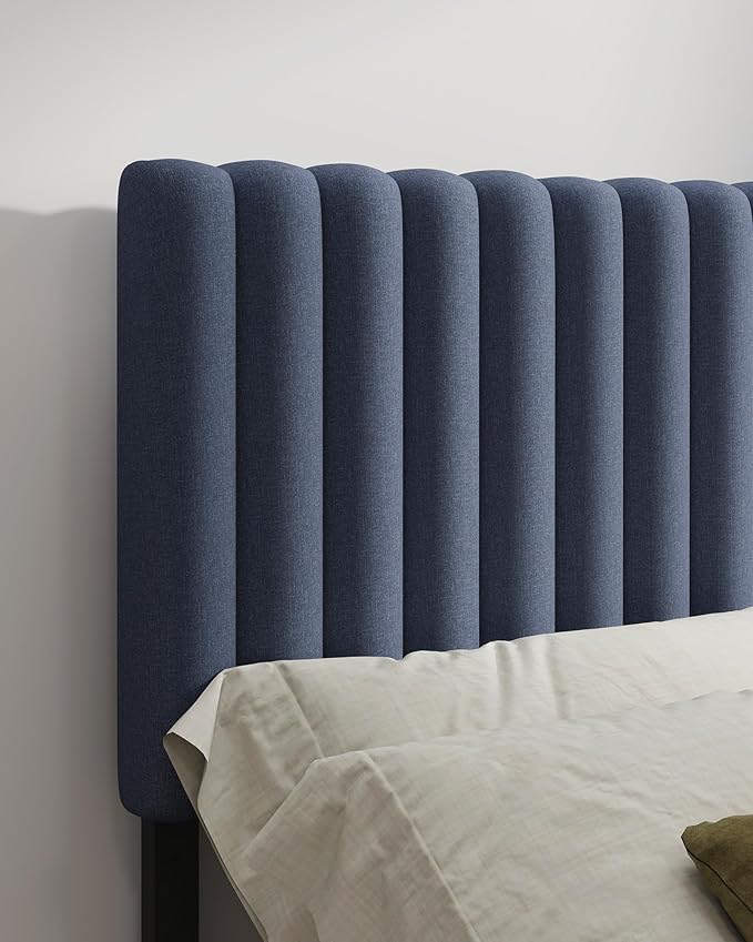 Queen Size Upholstered Headboard Only, Channel Tufted Headboard with Adjustable Height, Easy Assembly, Navy Blue
