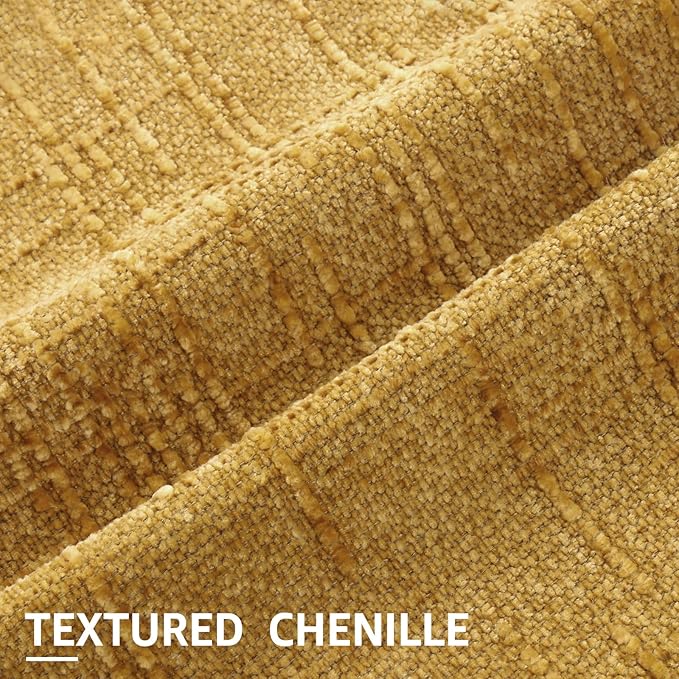 decorUhome Mustard Yellow Chenille Throw Pillow Covers 12x20 Set of 2 Thick Textured Slubby Couch Pillow Covers Farmhouse Accent Modern Neutral Decorative Pillow Cases for Bed Sofa Living Room