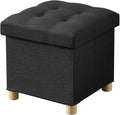 BRIAN & DANY Ottoman with Storage, Small Storage Ottoman for Dorm, Linen Folding Ottoman Foot Stool with Legs for Living Room and Bedroom, 15"x15"x15" - Black