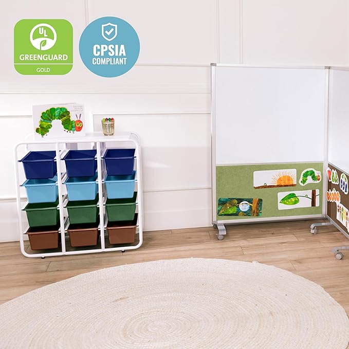 ECR4Kids 4-Tier Storage Rack with 12 Cubby Bins 4x3, Multipurpose Organization, Earthtone