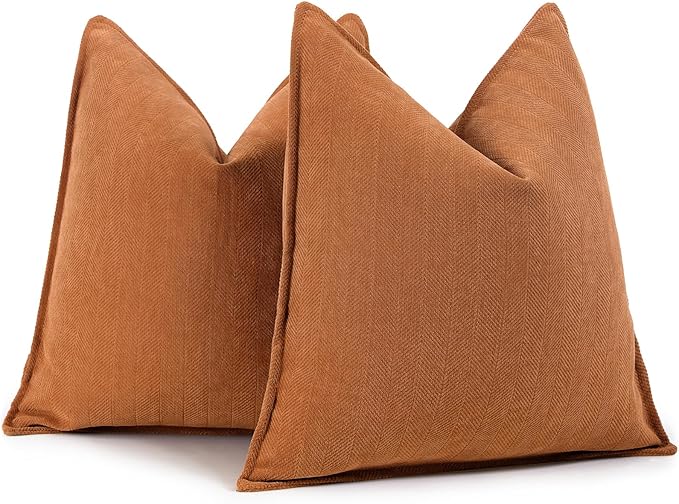 ZWJD Orange Pillow Covers 18x18 Set of 2 Chenille Throw Pillow Covers with Elegant Design Soft and Luxurious Decorative Throw Pillows for Couch, Bed, and Home Decor