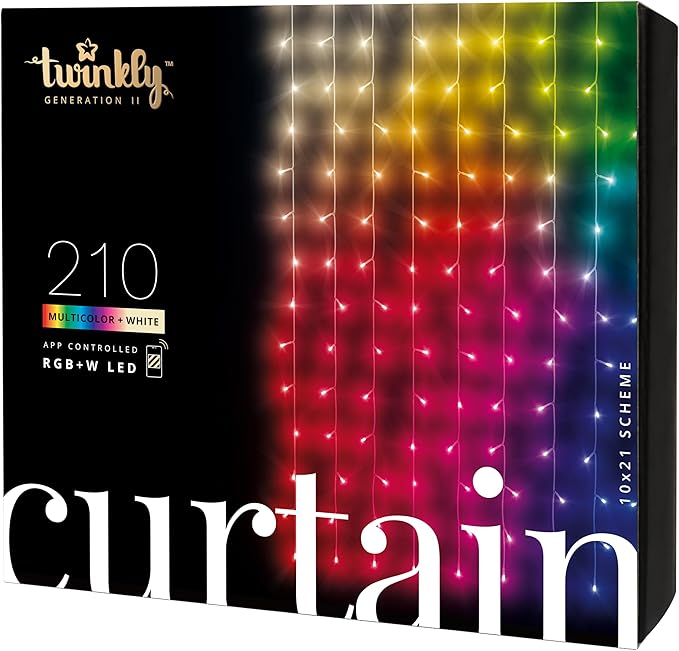 Twinkly Christmas Curtain Lights 210 RGB+W LEDs - App-Controlled, Sync with Music, Indoor & Outdoor Use, Compatible with Google Assistant, Amazon Alexa, Apple HomeKit, Bluetooth & WiFi Connectivity