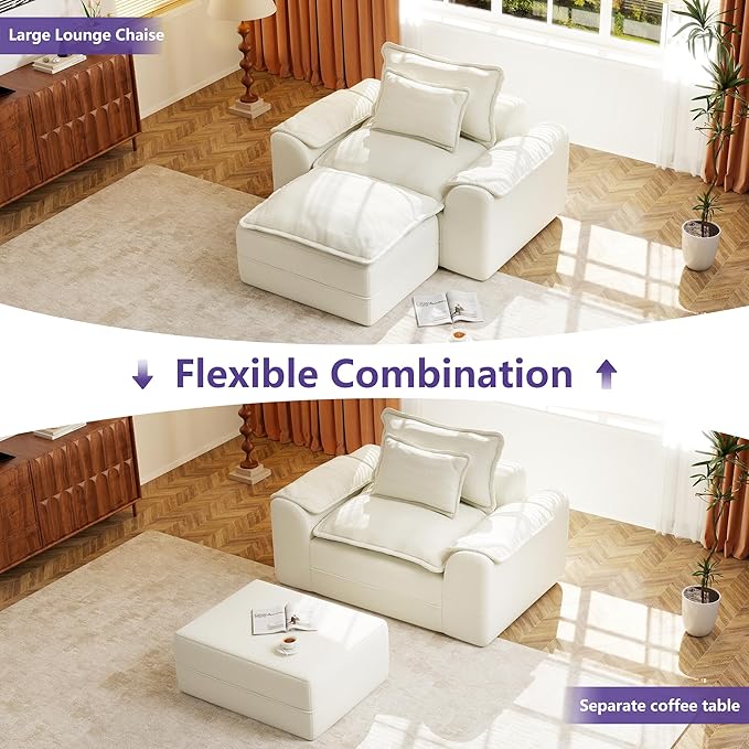Hobestluk Cloud Single Sofa Memory Foam Couch with Deep Seat L Shaped Sofa with Removable Cover Large Couch for Living Room (Beige, Single Sofa)