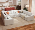 ABCASA U Shaped Sectional Sofa with Detachable Cover, Modular Couch for Living Room, Breathable Linen Fabric Corner Couch with 11 Seats, Ivory