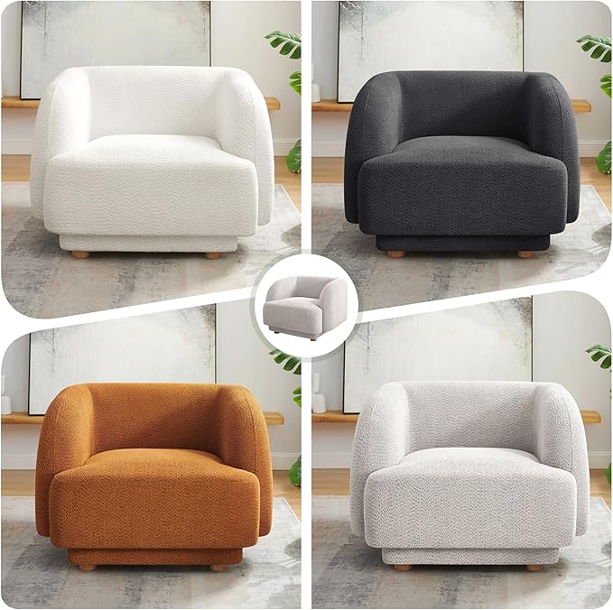 VANOMi Oversized Living Room Chair, Modern Comfy Accent Barrel Chairs, Single Sofa Chair with Wood Legs, Upholstered Armchair for Bedroom, Office, Waiting Room (Camel)