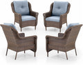 Patio Wicker Chairs Outdoor Furniture Chair - Set of 4 Outside All Weather Lawn Dining Brown Rattan Armchair with High Back&Deep Seating for Deck Porch Balcony Backyard Garden - Baby Blue