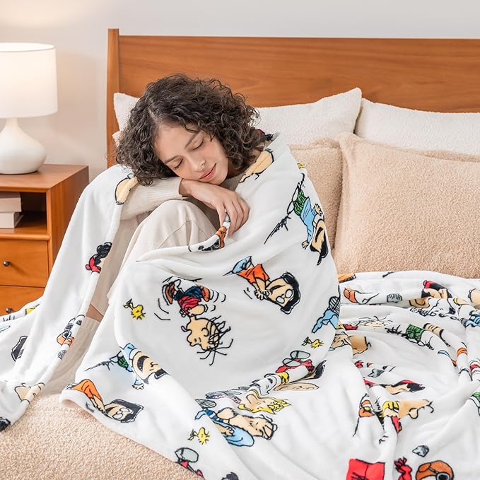 Berkshire Blanket Peanuts® VelvetLoft® Cute Character Snoopy Plush Blanket,Peanuts Stripe Multi,King 90 in x 108 in (Official Peanuts® Product)