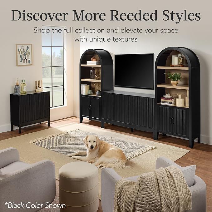Best Choice Products 2-Door Modern Storage Cabinet, Buffet, Sideboard, Media Cabinet, Cupboard, Entryway Accent Table, Bookcase w/Reeded Panels and Adjustable Shelves – Walnut