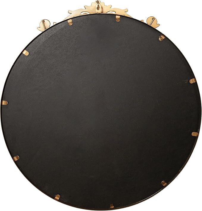 Kate and Laurel Arendahl Ornate Glam Round Mirror; 24 Inch Diameter; Gold; Dramatic Baroque Style Wall Mirror for Vintage Antique Inspired Home Decor Aesthetic