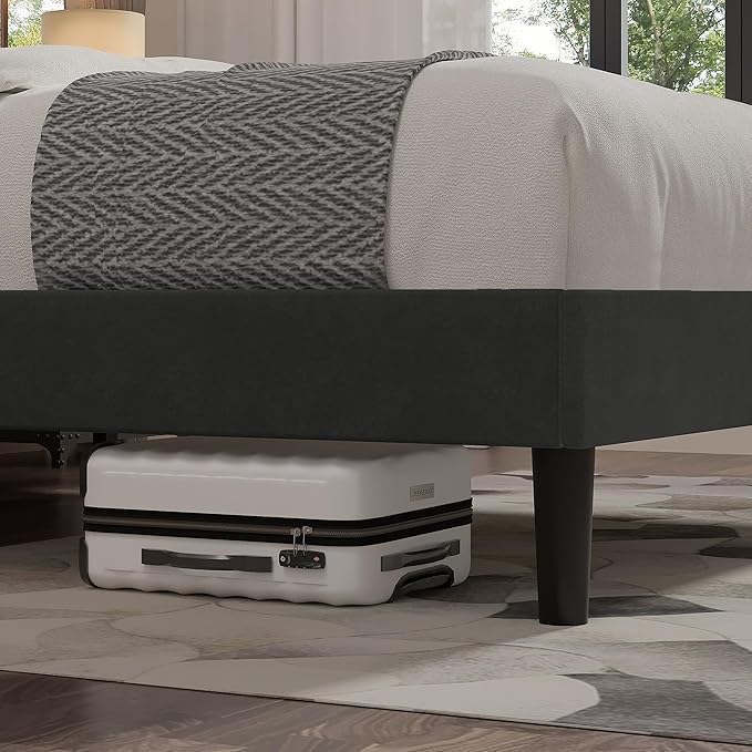 VECELO Queen Size Bed Frame with Upholstered Headboard, Velvet Platform Bedframe Mattress Foundation, Strong Wood Slat Support, No Box Spring Needed,Grey
