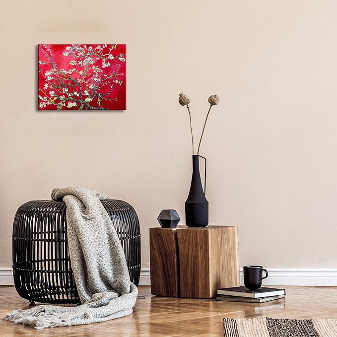 Wieco Art Red Almond Blossom Tree Vincent Van Gogh Paintings Reproduction Canvas Prints Wall Art for Home Decor and Wall Decor Classical Flowers Pictures Artwork
