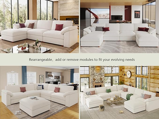 EASE MOOSE Oversized Modular Sectional Sofa with Ottoman,Modern Luxury Wide Deep Modular Couch, U Shaped Couch for Big Spaces Living Room, White