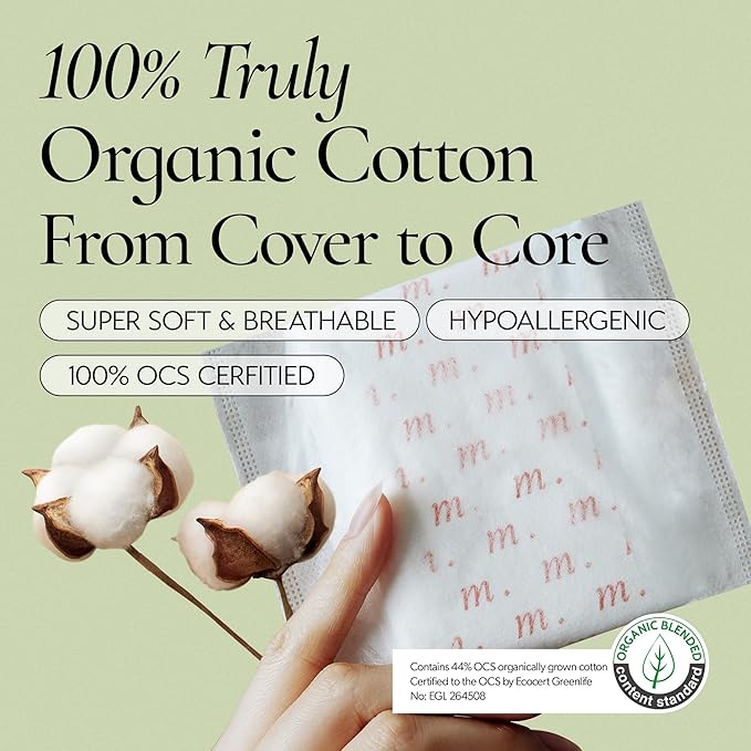 INERTIA The Prism Red – Truly Organic, Ultra Thin & Leak-Proof Korean Cotton Pads with Wings | Regular Absorbency | Hypoallergenic, Super Absorbent, Chlorine-Free & Fragrance-Free (40 Count)