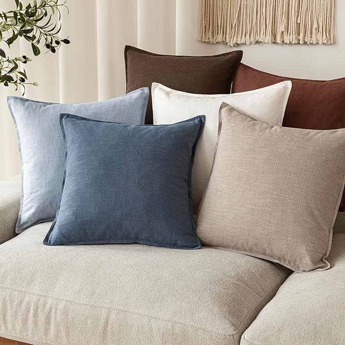 Foindtower Pack of 2, Decorative Linen Soild Throw Pillow Covers Soft Accent Euro Cushion Case Boho Farmhouse Pillowcase for Chair Couch Sofa Bedroom Living Room Home Decor 22 x 22 Inch Sky Blue