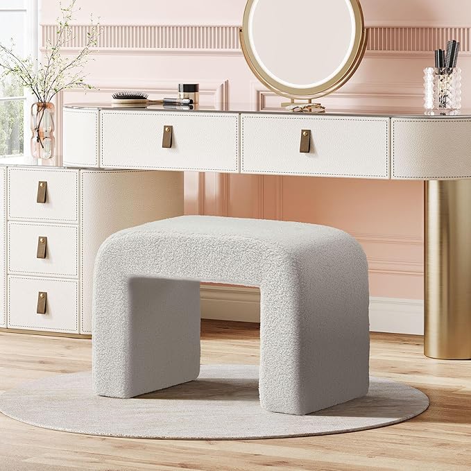 Tribesigns Vanity Stool, Arched Foot Rest for Couch, Large Foot Stool Ottoman, Modern Extra Seating for Living Room, Shoe Bench for Entryway, Dressing Chair for Bedroom, Fully Assembly, Light Gray