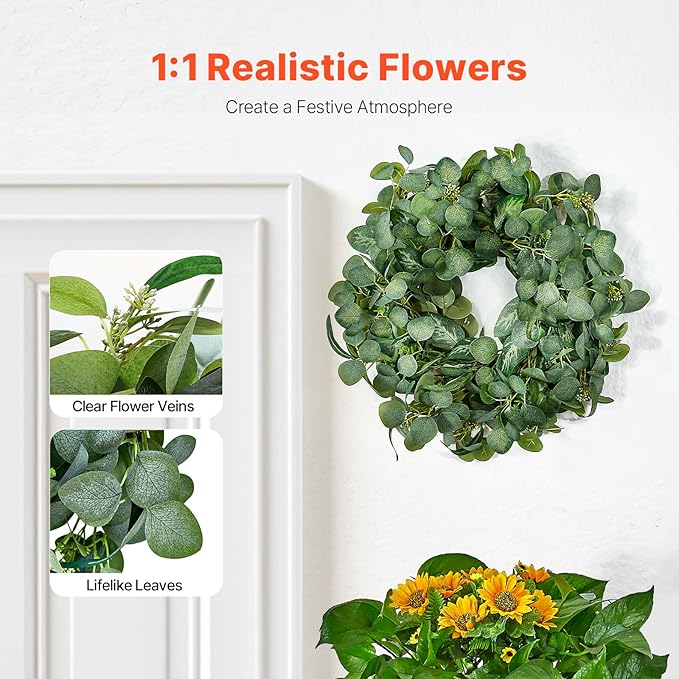VEVOR 26" Eucalyptus Wreath for Front Door, Artificial Spring Greenery Wreath with Berries - All-Season Indoor Outdoor Farmhouse Decor for Wall, Window, Home, Festival