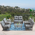 VIVIJASON 7-Piece Outdoor Patio Wicker Conversation Sets, All Weather Outdoor Rattan Furniture Set Includes Glider Loveseat, 2 Rocking Chairs, 2 Glider Rocker Chairs, 2 Coffee Table, Grey