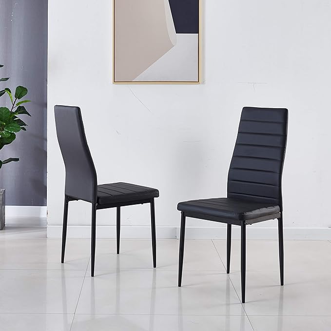 JT Modern Minimalist Dining Chair Fireproof Leather Sprayed Metal Pipe Diamond Grid Pattern Restaurant Home Conference Chair Set of 4 Or 6 (4, Jet Black)