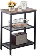VECELO Tall End Side Tables,30" Height Nightstand with 3-Tier Storage Shelf for Bedroom Living Room, Easy Assembly,Industrial Style, Brown