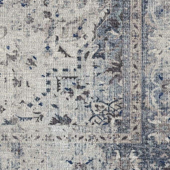 RUGGABLE Washable Vintage Area Rug – Sarrah Blue Quartz 5x7, Stain-Resistant, Non-Slip – Medium Machine Washable Rugs for Living Room, Bedroom, Hallway, Entryway & Office–with Cushioned Pad