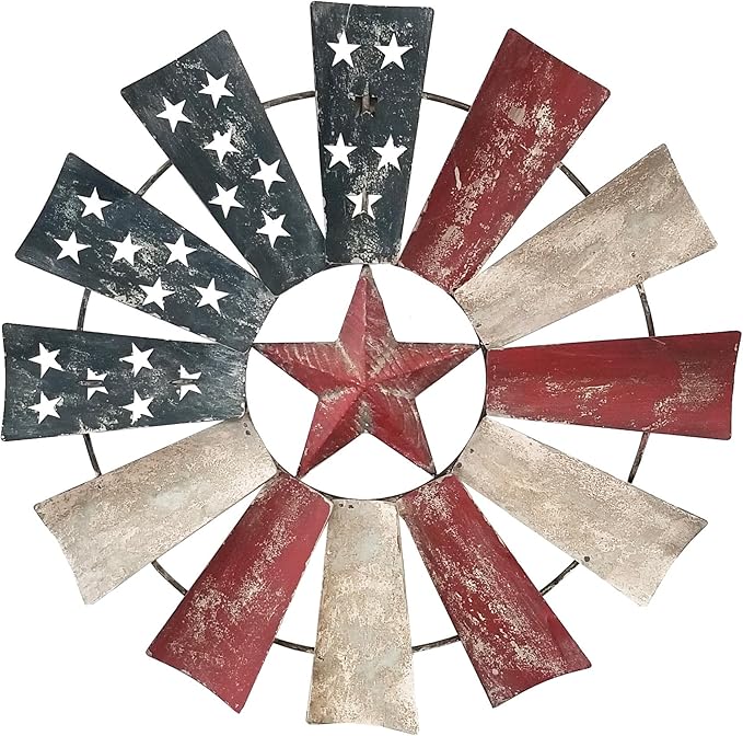 Alpine Corporation 21" Tall Indoor/Outdoor Patriotic Windmill Wall Art Decor