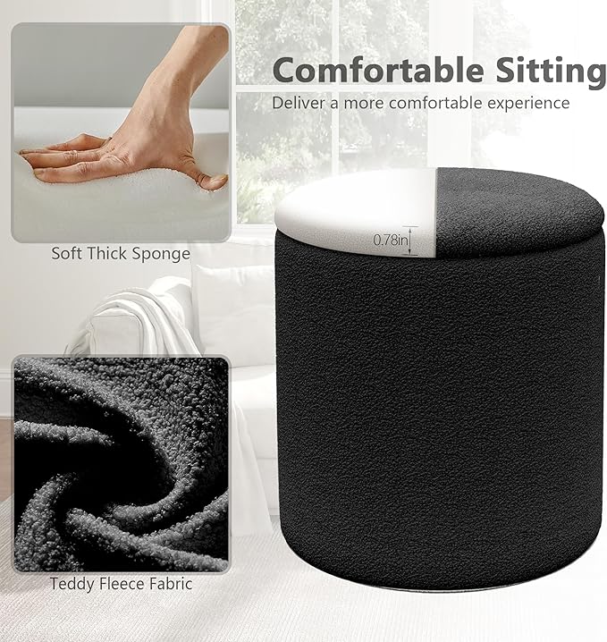 Ottoman Poufs with Storage, Set of 2 Soft Upholstered Vanity Stool,Multifunctional Ottomans Coffee Table Padded Seat Foot Rest for Living（Black, Pack of 2）