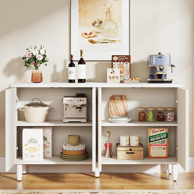 Tribesigns Buffet Cabinet Sideboard with Storage, 59.4-Inch White Storage Cabinet Modern Sideboard Buffet Table with Doors for Living Room Kitchen Dining Room