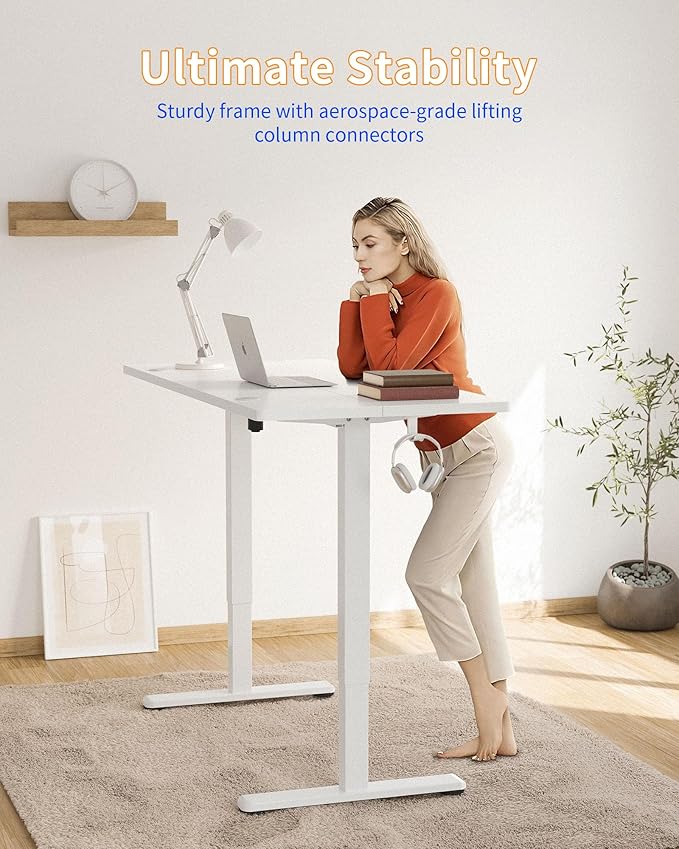 YIHAYO Electric Standing Desk, 55 x 24 Inches Stand Up Desk with Splice Board, Adjustable Height Desk, Computer Desk for Home Office, White Frame/White Top