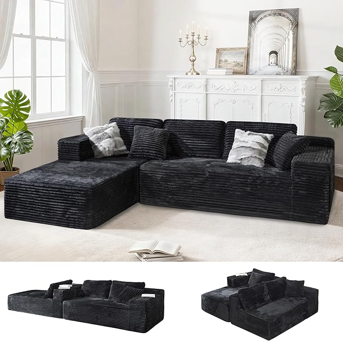 Bashaw 108" Cloud Sectional Couch Sofa with L-Shape Chaise, Modern Modular Sofa Couch Upholstered Couches for Living Room Bedroom, No Assembly Required (Black, L Shape)