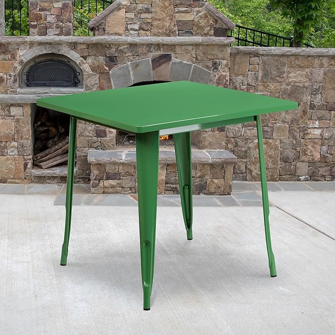 Flash Furniture Felix Commercial Grade 31.5" Square Green Metal Indoor-Outdoor Table