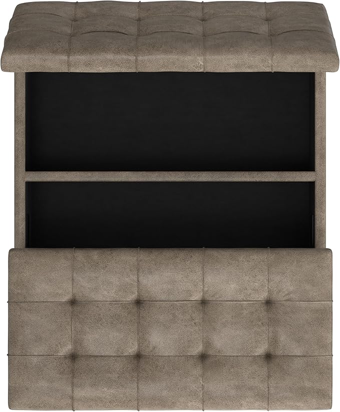 SIMPLIHOME Harrison Coffee Table Storage Ottoman - 36 inch Wide Upholstered Faux Leather Square Lift-Top Ottoman in Distressed Smoky Grey Brown, Transitional Ottoman for Living Room with Storage
