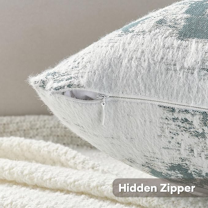 FUTEI Teal White Decorative Throw Pillow Covers 24x24 Inch Set of 2,Soft Faux Cashmere Jacquard - Textured & Cozy Euro Pillow Shams,Modern Home Decor for Couch Bed Living Room