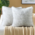 FUTEI Black White Decorative Throw Pillow Covers 16x16 Inch Set of 2,Soft Fluffy Faux Fox Fur Textured Cushion Case,Modern Home Decor for Couch Living Room