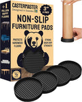 CasterMaster Non Slip Furniture Pads for Hardwood Floors - 3x3 Black Round Caster Cups - Rubber Feet for Furniture - Anti Slip Couch Stoppers to Prevent Sliding - Floor Protectors (Set of 4)