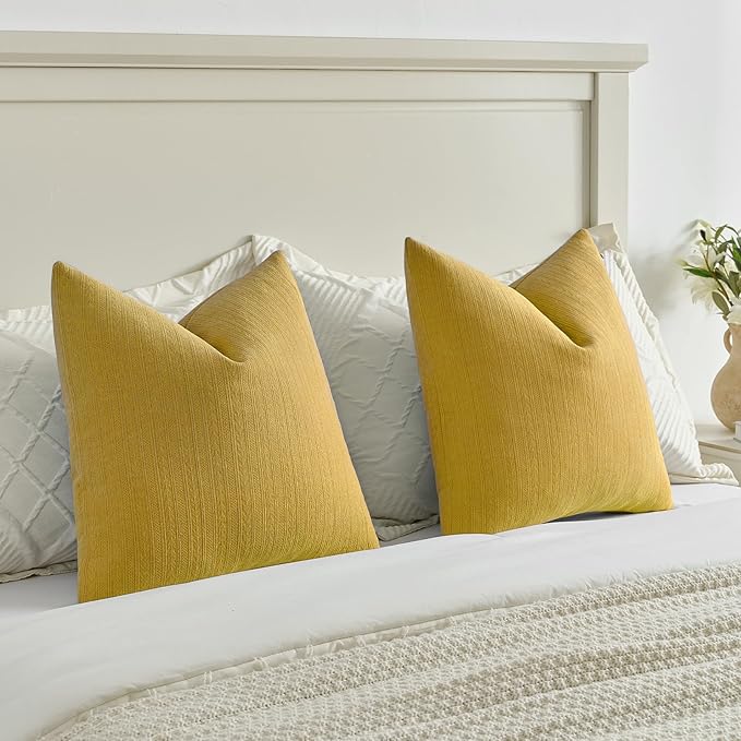 FUTEI Mustard Yellow Decorative Throw Pillow Covers 16x16 Inch Set of 2,Soft Cozy Wheat Ear Striped Patterns Cushion Cases,Modern Home Decor for Couch Bed Living Room