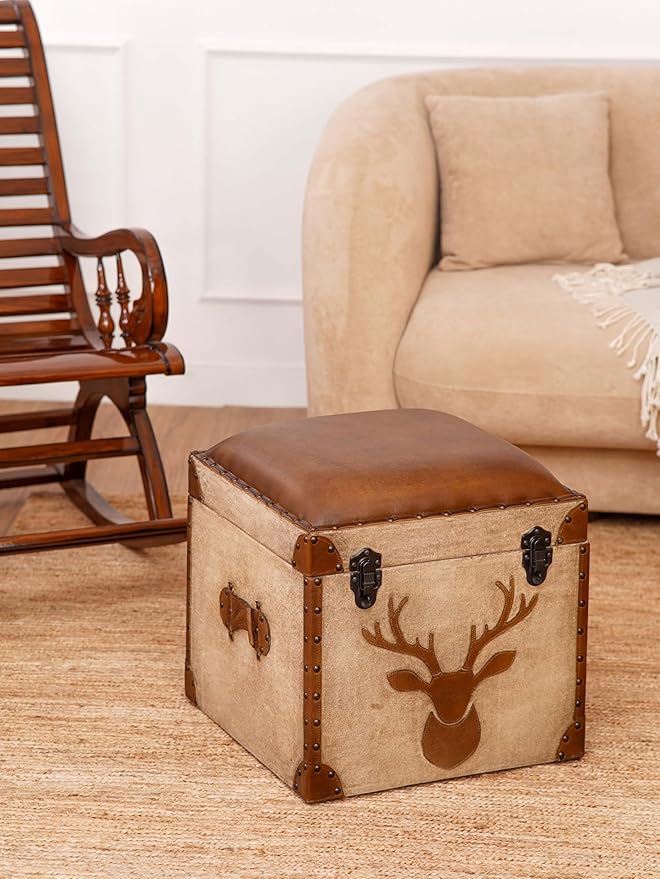 Handmade Eco-Friendly Solid Handmade Buffalo Leather Brown Square Pouf (20"x20"x21") BBH Homes