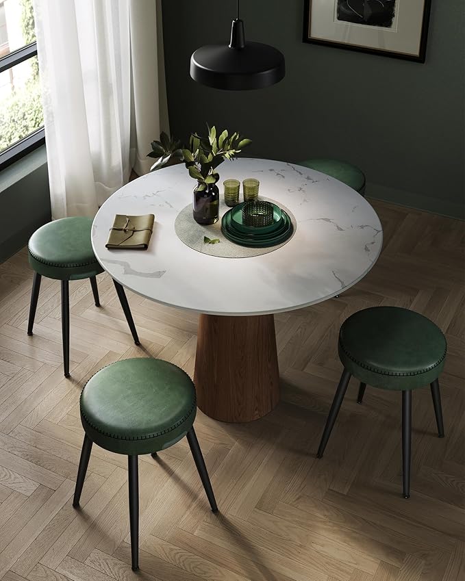 VASAGLE EKHO Collection - Dining Chairs Stools Set of 4, Upholstered Kitchen Chairs, Vanity Stools, Synthetic Leather with Stitching, Mid-Century Modern, 19-Inch Tall, Easy Assembly, Forest Green