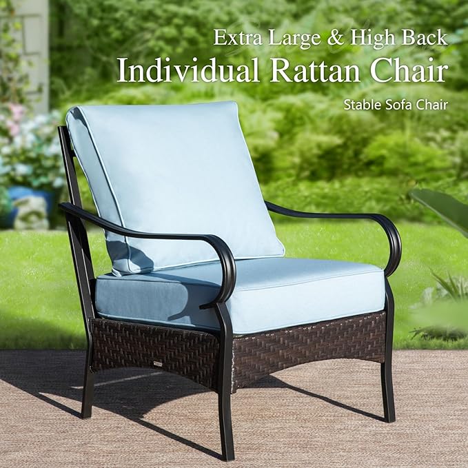 Sophia & William Patio Furniture Set, 4 Piece Metal Outdoor Conversation Set with 3-Seater Outdoor Couch, 2 Sofa Chairs, 1 Coffee Table for Outdoor Seating, Backyard, Porch(Blue)