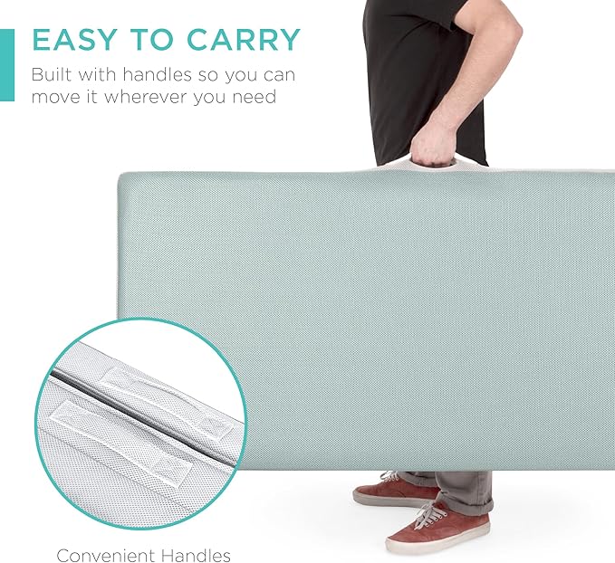 Best Choice Products 4in Portable Twin-Size Mattress, Tri-Fold Mattress for Camping, Guest, Toddler, Foam Plush w/Carry Case - Seafoam