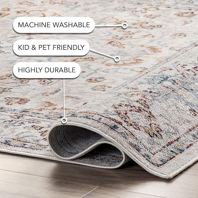 nuLOOM 6' 7" x 9' Machine Washable Stain-Resistant Area Rug Medium Profile for Living Room, Bedroom, and Dining Room, Cady Beige