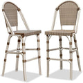 PURPLE LEAF French Bar Stool Set of 2 White Print Finish Patio Bar Stools with Back Rattan Chairs Wicker Bar Height Stool 30" with Footrest Kitchen Island Stools Outdoor Barstool Brown