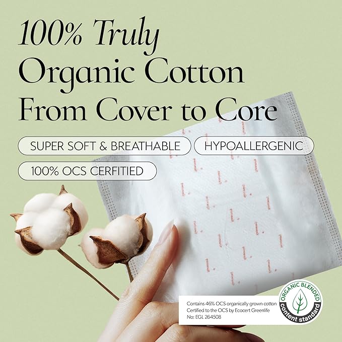 INERTIA The Prism White – Truly Organic Ultra Thin & Leak-Proof Organic Cotton Korean Pads with Wings | Heavy Absorbency | Hypoallergenic, Super Absorbent, Chlorine-Free & Fragrance-Free (40 Count)