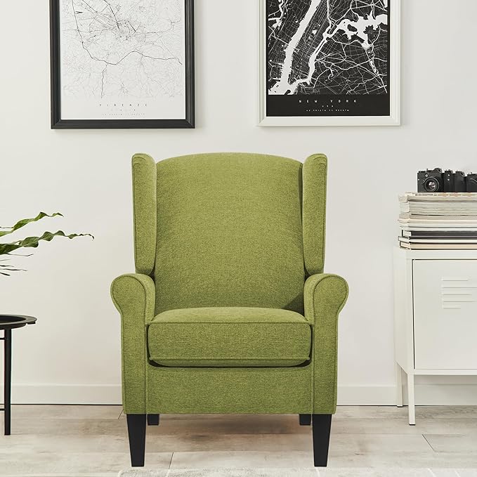 Accent Chair, Modern Living Room Chairs with Wingback, Comfy Upholstered High Back Single Sofa for Bedroom, Mid-Century Reading Armchair Sillas para Sala