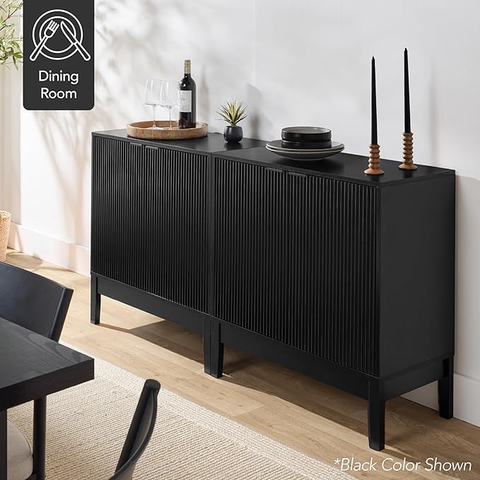 Best Choice Products 2-Door Modern Storage Cabinet, Buffet, Sideboard, Media Cabinet, Cupboard, Entryway Accent Table, Bookcase w/Reeded Panels and Adjustable Shelves – Natural