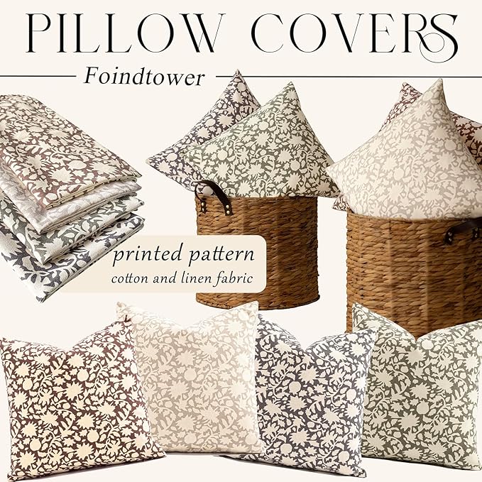 Foindtower Set of 2 Decorative Neutral Floral Throw Pillow Covers Accent Farmhouse Cushion Covers Boho Lumbar Pillowcase for Couch Sofa Bedroom Living Room Home Decor,12×20 Inch,Wine Red